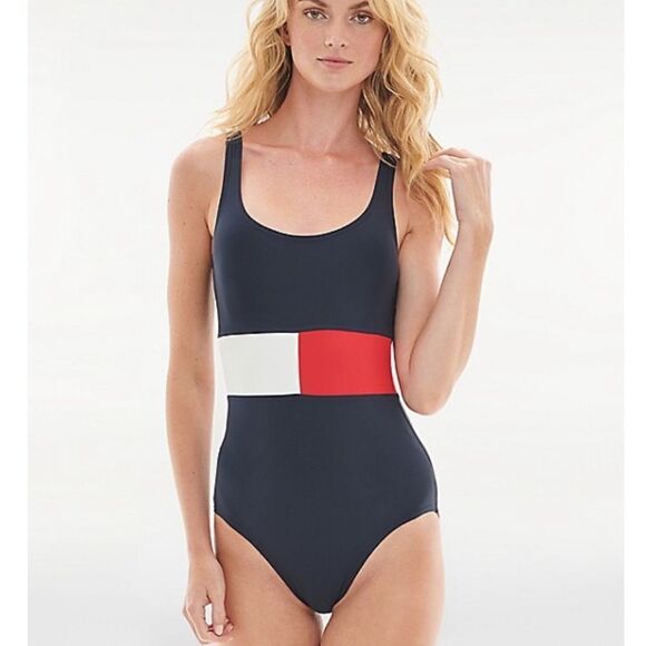 Tommy Hilfiger Essential Colorblock Tank Swimsuit - Picture 1 of 17